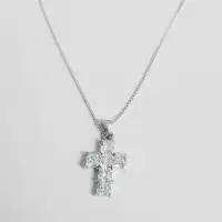 Cubic Zirconia Cross Pendant w/ Chain, all 925 Sterling Silver