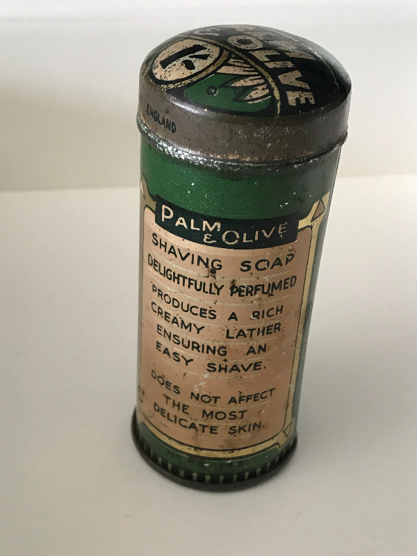 ANTIQUE PLAM & OLIVE PALMOLIVE SHAVE STICK TIN CAN ENGLAND in Arts & Collectibles in Mississauga / Peel Region - Image 2