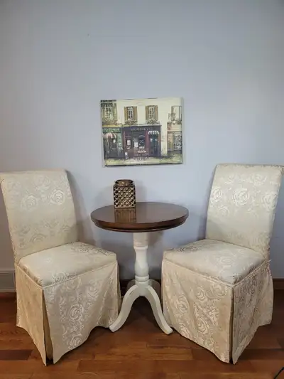Solid Wood Farmhouse Bistro Table & 2 Upholstered Chairs, View more