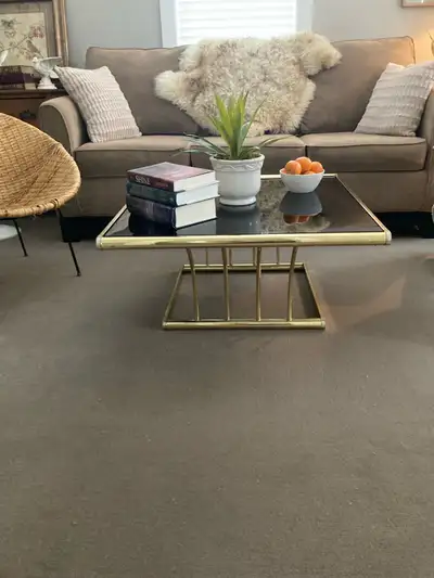 1960’s brass and glass coffee table. , View more