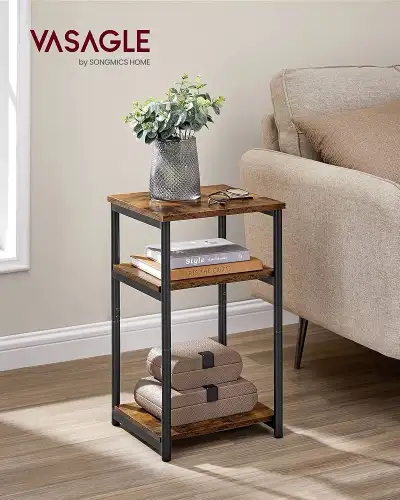 Side Table, End Table with Storage Shelves, 3-Tier Slim Tall Tab, View more