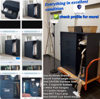 Ikea NORDMELA Dresser+Floor Lamp+BISSELL Vacuum+Coat Hangers+...