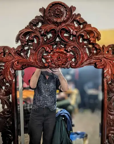 Large Ornate Carved Hardwood Mirror - Vintage/ Possible Antique, View more