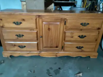Wooden dresser and 3 panel mirror, View more