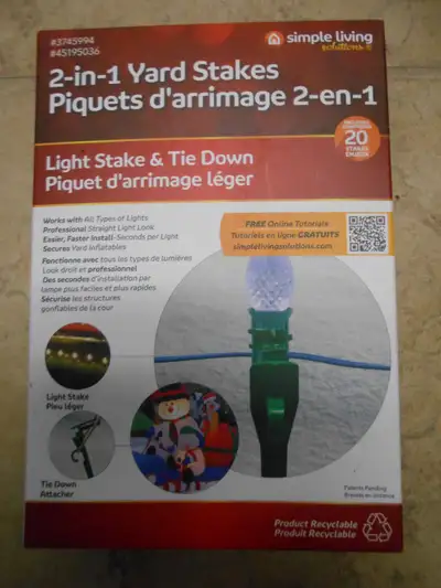 Simply Living Solutions. New in box. 20 stakes. Ground stakes for lights or inflatable, tents, canop...