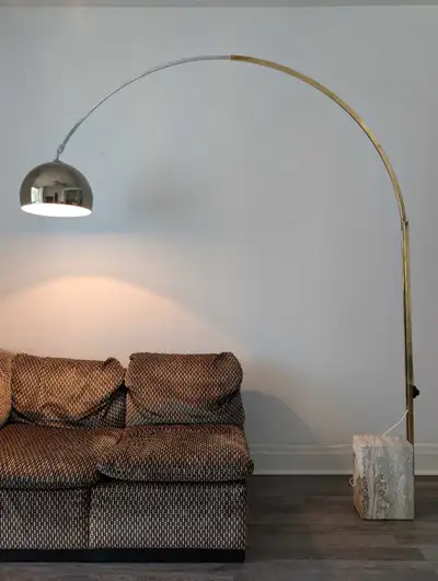 Italian Arc Extendable Floor Lamp with Travertine Base, View more