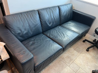 Leather sofa, denim blue in excellent condition. 