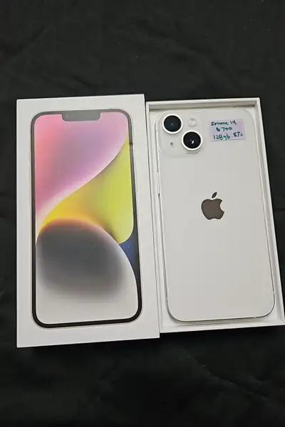 Iphone 14 with box 87%  battery health 128gb , View more