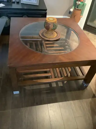 Solid wood glass topped living room table, View more