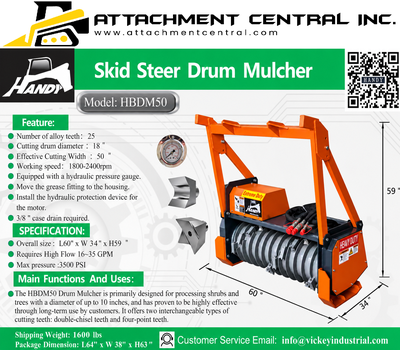 Handy 50" Drum Mulcher Skid Steer Attachment, View more