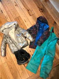 Girls Columbia jacket + pants, Abercrombie jacket, Sorel boots