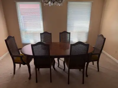 Antique all wood dining table and chairs, View more