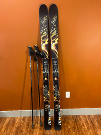 Touring skis with bindings, skins, ski shoes, carbon ski poles