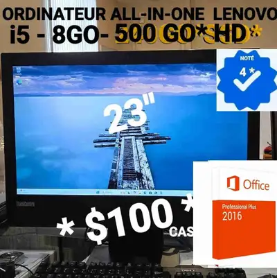 ORDINATEUR TOUT-EN-UN PERFORMANT PROCESSEUR i5 8GO DE MÉMOIRE 240GO*SSD* DISQUE DUR ÉCRAN DE 23 POUC...