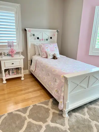 White Wooden Twin Bed Frame with Box Spring, View more