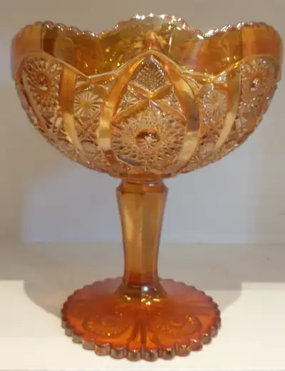 Vintage 70s Imperial glass marigold compote centrepiece, View more