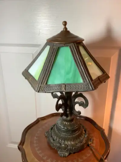 Vintage EF & EF Industries Inc Six Panel Slag Glass Table Lamp, View more