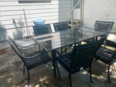 Glass outdoor table and chairs, View more