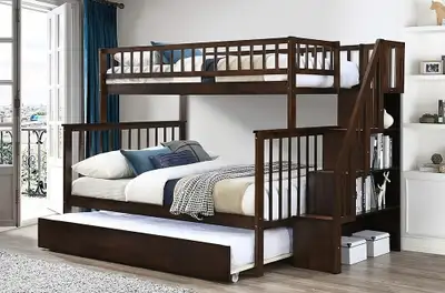 Single over Double Bunk Bed with Drawers & Stairs $799, View more