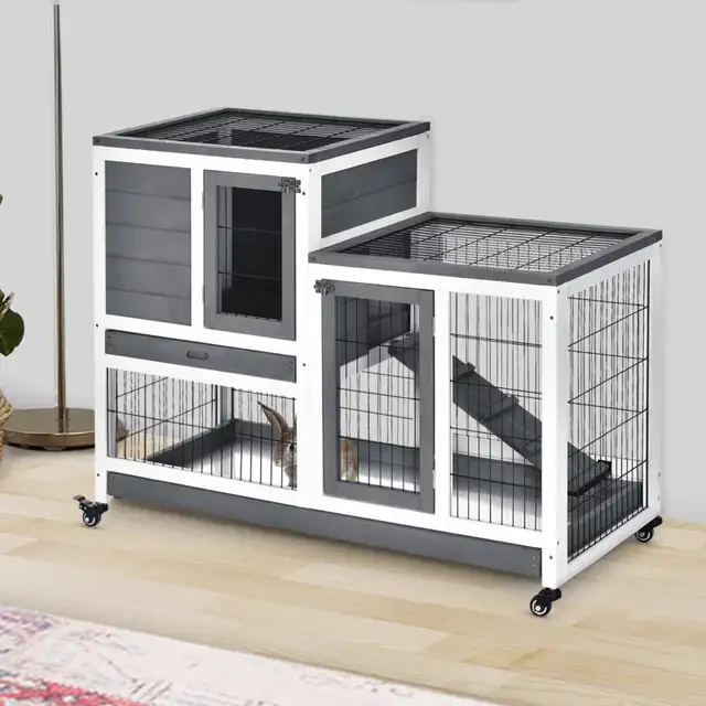 43.25" 2-tier Wooden Rabbit Hutch, Indoor Bunny Cage, 2 trays  in Accessories in Markham / York Region - Image 8