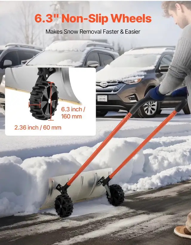 Snow Shovel Heavy-Duty Metal Adjustable  Wheeled Snow Remover in Outdoor Tools & Storage in Cornwall - Image 7