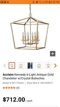 Acclaim Kennedy 6-Light Antique Gold Chandelier w/Crystal Bobech