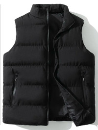 Men's Stylish Solid Sleeveless Puffer Coat With Pockets, Casual 