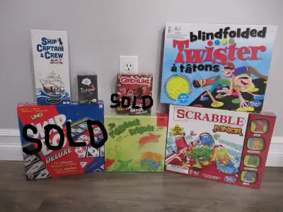 BRAND NEW GAMES:Twister, Piggyback, Shi Captain(Scrabble-French, View more