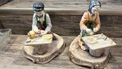 Old Lady and Old Man Statue Cooking 11 inches by 9 inches by Brassano made in Italy. $25 Each