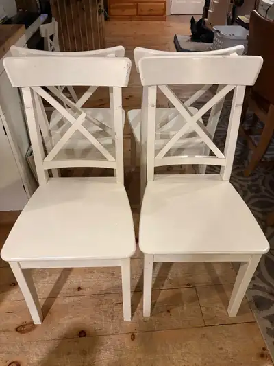 4 IKEA chairs, in rough shape. One has a broken brace as shown in the photos, and all of them could...