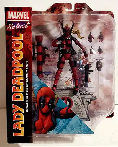 Marvel Select Lady Deadpool action figure. New. Package has shelf wear. Smoke-free home. Buyer picks...