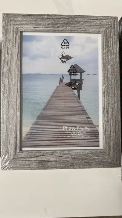 NEW - Gray Wood Grain Picture Frames 5x7, Set of 2, View more