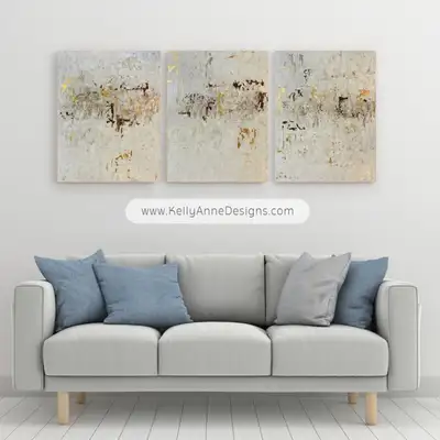White Gold 48"x20" Original Art Hand-Painted Abstract Painting, View more
