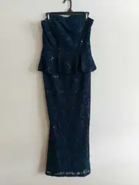Navy Peplum Sequin Dress