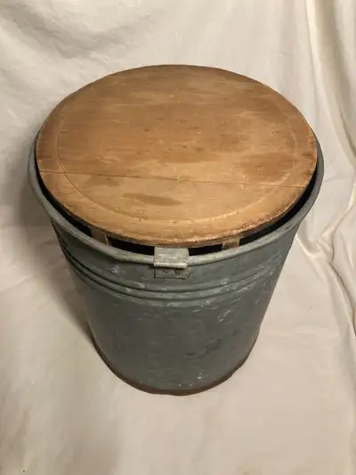 Galvinized  Container with Wood Handle and Lid, View more