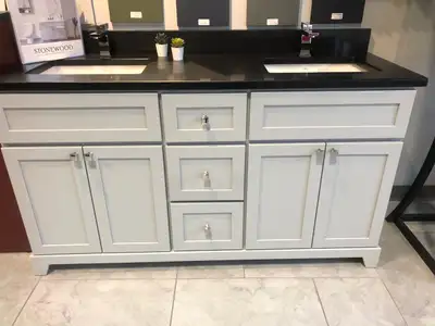 Showroom Stonewood Vanity – Premium Double Sink Set – HUGE SAVINGS SAVE APPROX. 42% OFF NEW LIST PRI...