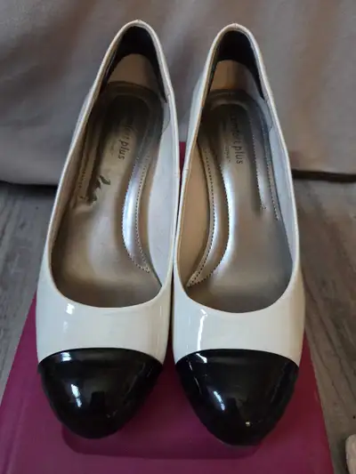 Patented Leather Off White & Black High Heels, View more