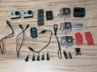 GoPro 3+ black, 3+ silver, remote, 4 batteries, charger, 3 case 