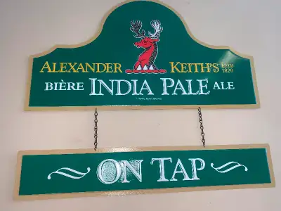 Vintage Alexander Keith 3d embossed beer bar dual tin sign Mint condition Features a 3d embossed Ale...