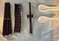 wood and silver chopstick set x 16