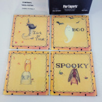 Halloween Pier 1 Imports Coasters Glass Used With Box Bat Ghost