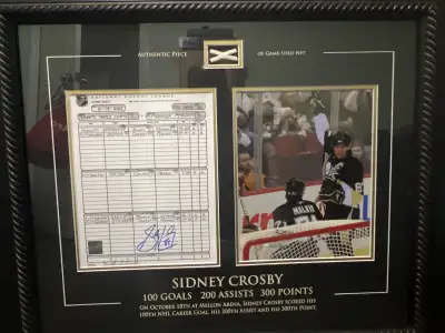 SIDNEY CROSBY signed Score sheet with authentic peice of Net this comes with certificate of authenti...