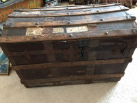 VINTAGE EARLY STEAMER TRUNK with Sarnia , Ontario connection.