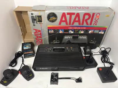 Atari 2600 Darth Vader Console in Box. With cardboard insert. Includes 2 Controllers, Paddles, RF sw...