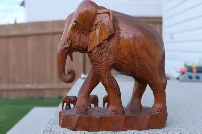 Thailand 4 x Elephant Wood Carve Vintage rare Antique set, View more