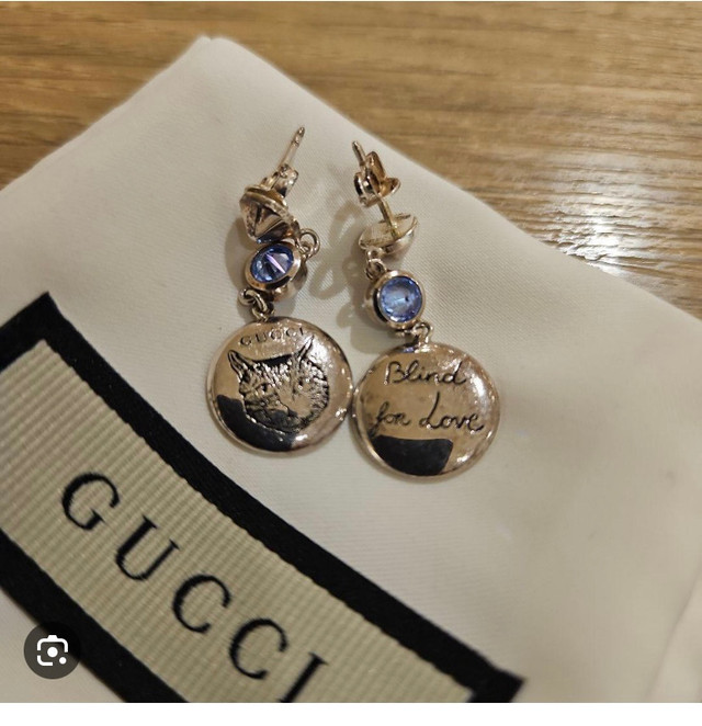 GUCCI - “blind for love” retired Dangle Earrings with Blue stone |  Jewellery & Watches | Oshawa / Durham Region | Kijiji