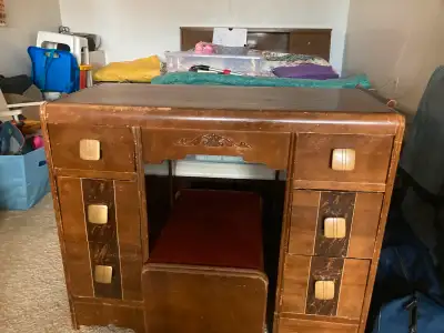 Antique chest of drawers with matching vanity dresser, View more