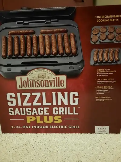Johnsonville Sizzling Sausage Grill Plus Brand new factory sealed 3-in-one indoor electric grill