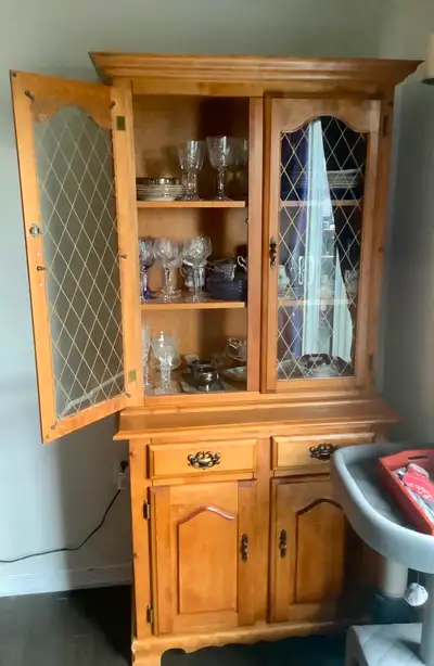 Wooden China Cabinet Hutch w/ Glass Diamond Doors, View more