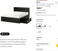 Ikea queen malm bed + 4 drawers + slats (Retail price 680$